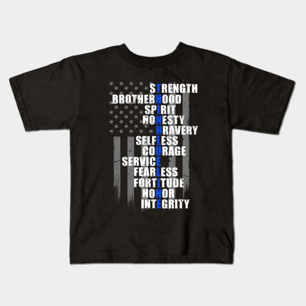 Police Holiday Gift - Thin Blue Line Flag - Law Enforcement Kids T-Shirt by bluelinemotivation